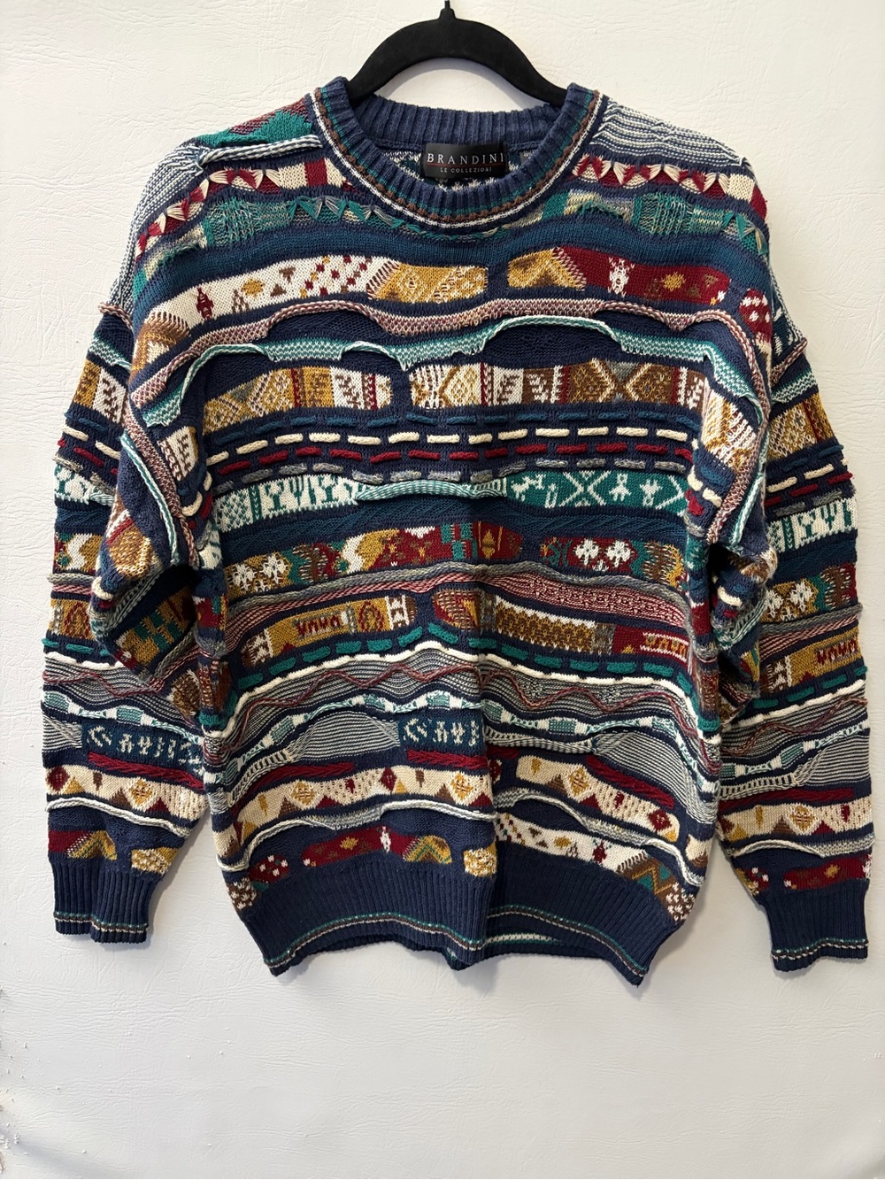 Vintage Grandpa Textured Knit Geometric Sweater M